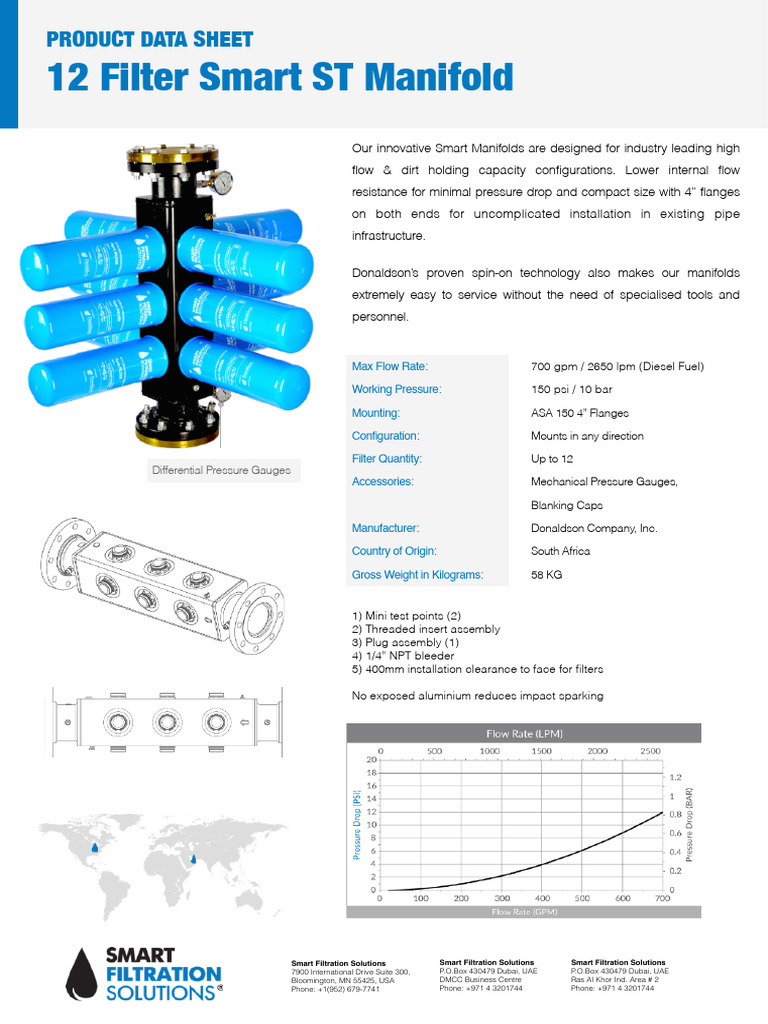12 Filter ST Manifold Product Data Sheet | PDF | Filtration