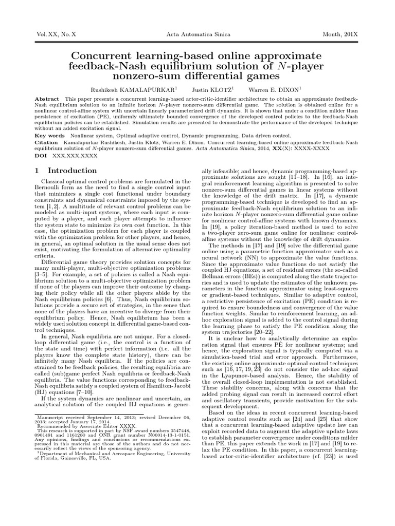Concurrent Learning-Based Online Approximate | PDF | Mathematical ...