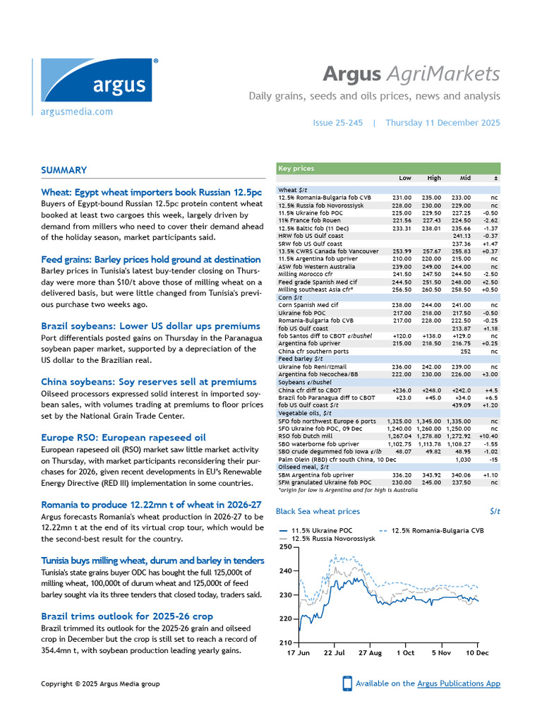 Argus 20251211agrimarkets | PDF | Soybean | Vegetable Oil