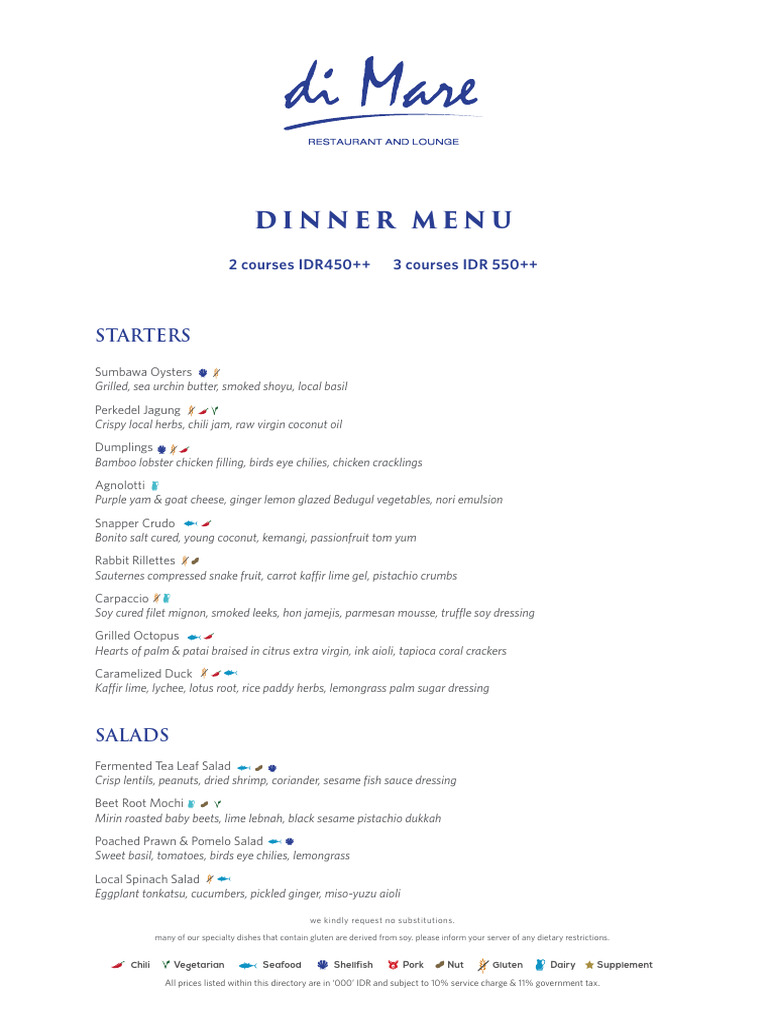 96fa0bef-Di Mare Dinner Menu | PDF | Salad | Curry