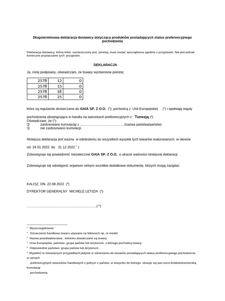 Long Term Declaration Wzór | PDF