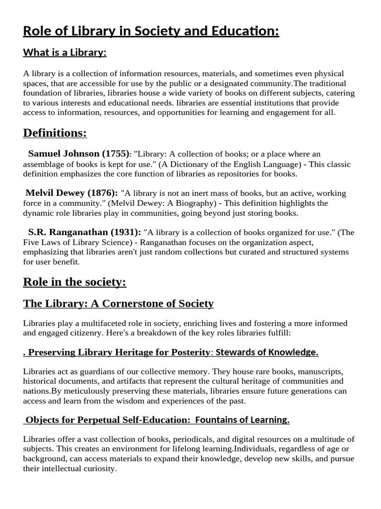 Role of Library in Society and Education Shahab Sir Paper 1st Question ...