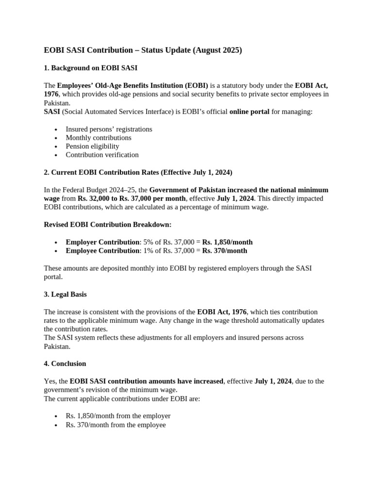 EOBI SASI Increased | PDF