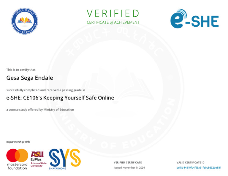 Gesa SS 2 E-SHE CE106 Certificate _ E-SHE Online Learning | PDF