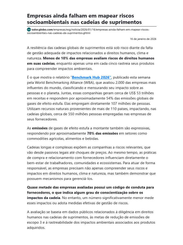 Empresas Ainda Falham em Mapear Riscos Socioambientais Nas Cadeias de ...