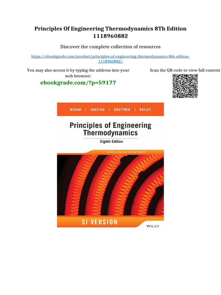 Principles of Engineering Thermodynamics 8th Edition 1118960882 full
