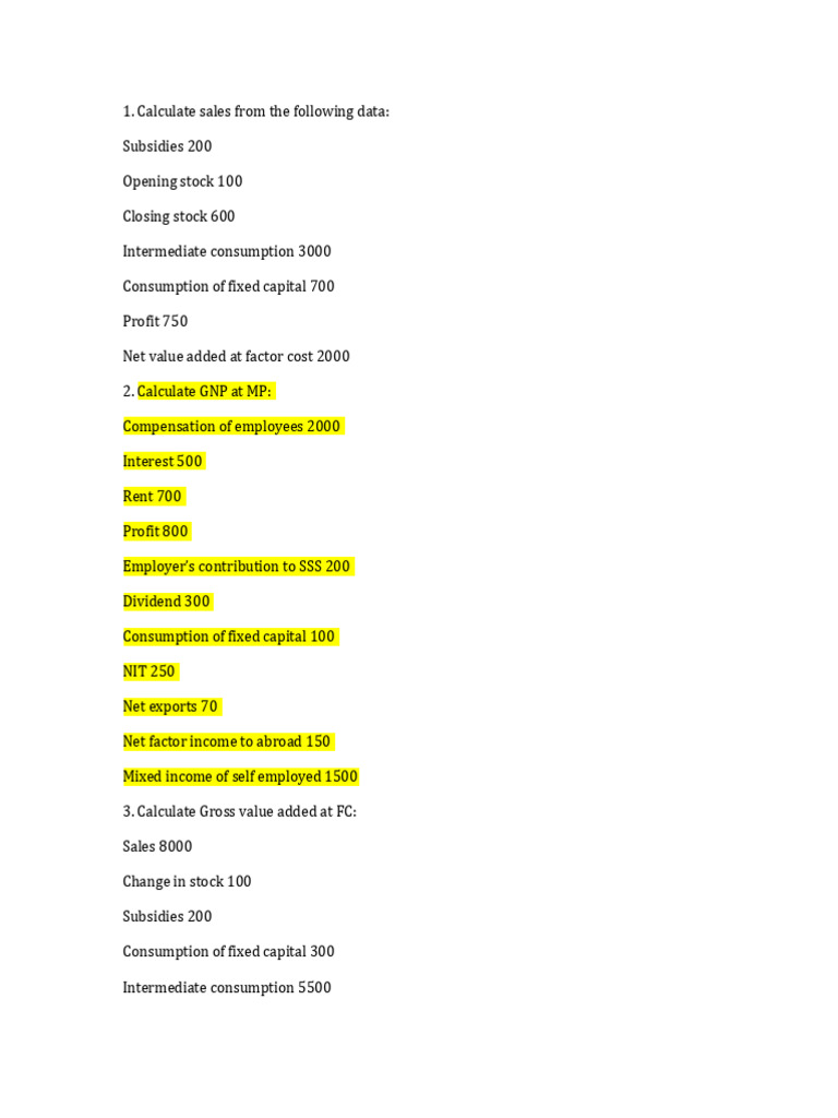GDP Calculator - Questions | PDF | Consumption Of Fixed Capital | Income