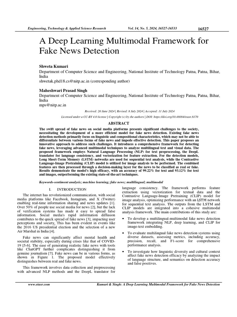A Deep Learning Multimodal Framework For Fake News Detection | PDF ...