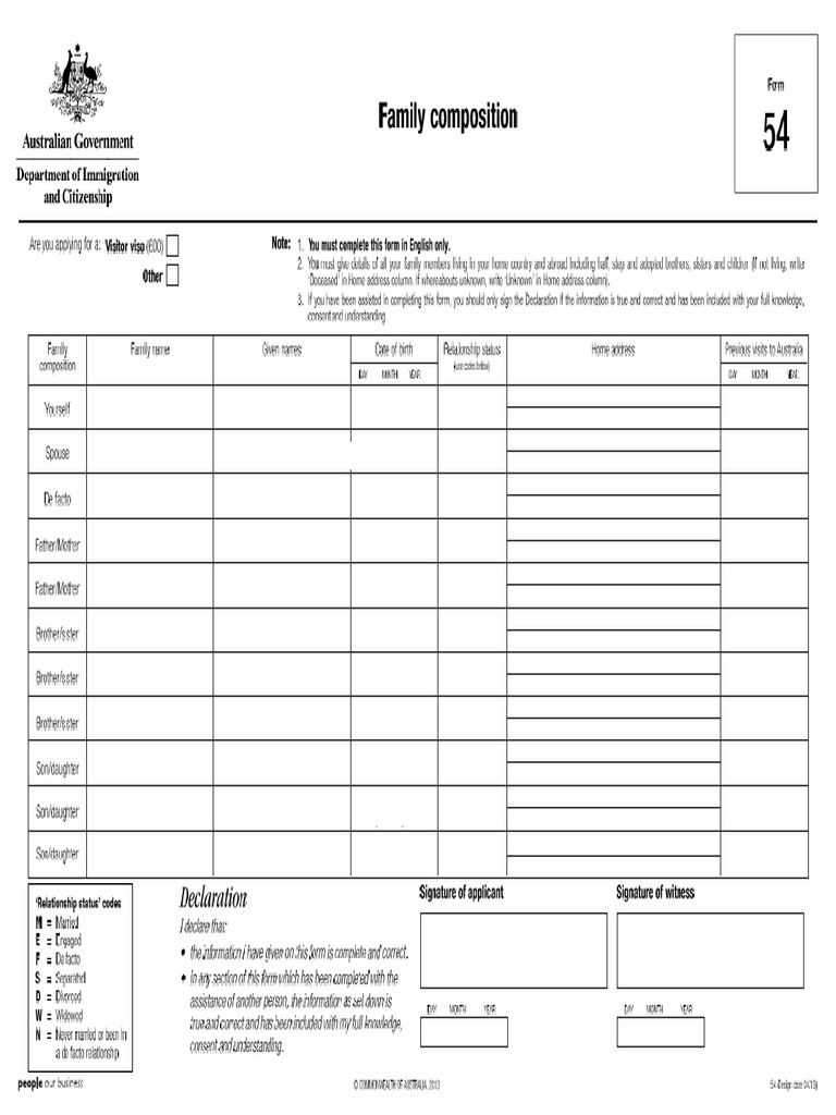 Australia Family Form 54 | PDF