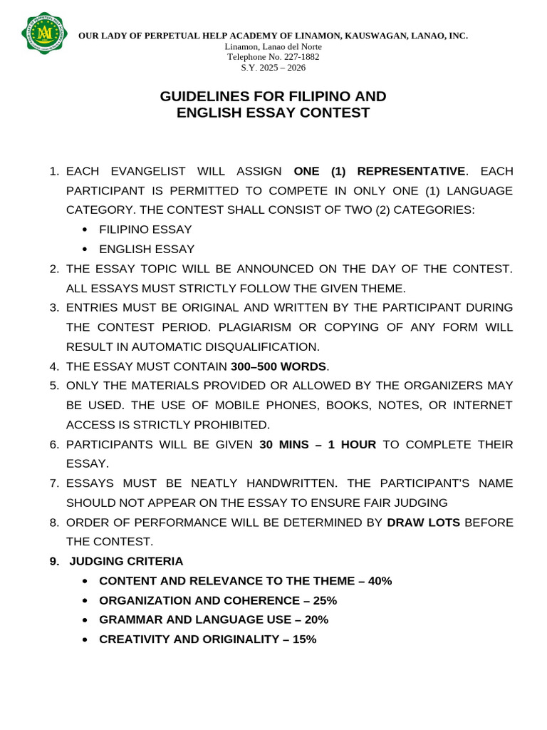 Guidelines For Fil Eng Essay | PDF