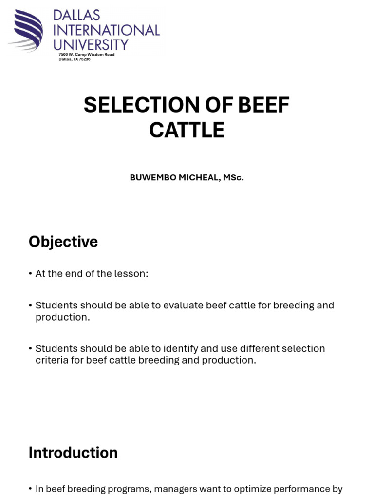 Lesson+4 Selection+of+Beef+Cattle | PDF | Domesticated Animals | Livestock