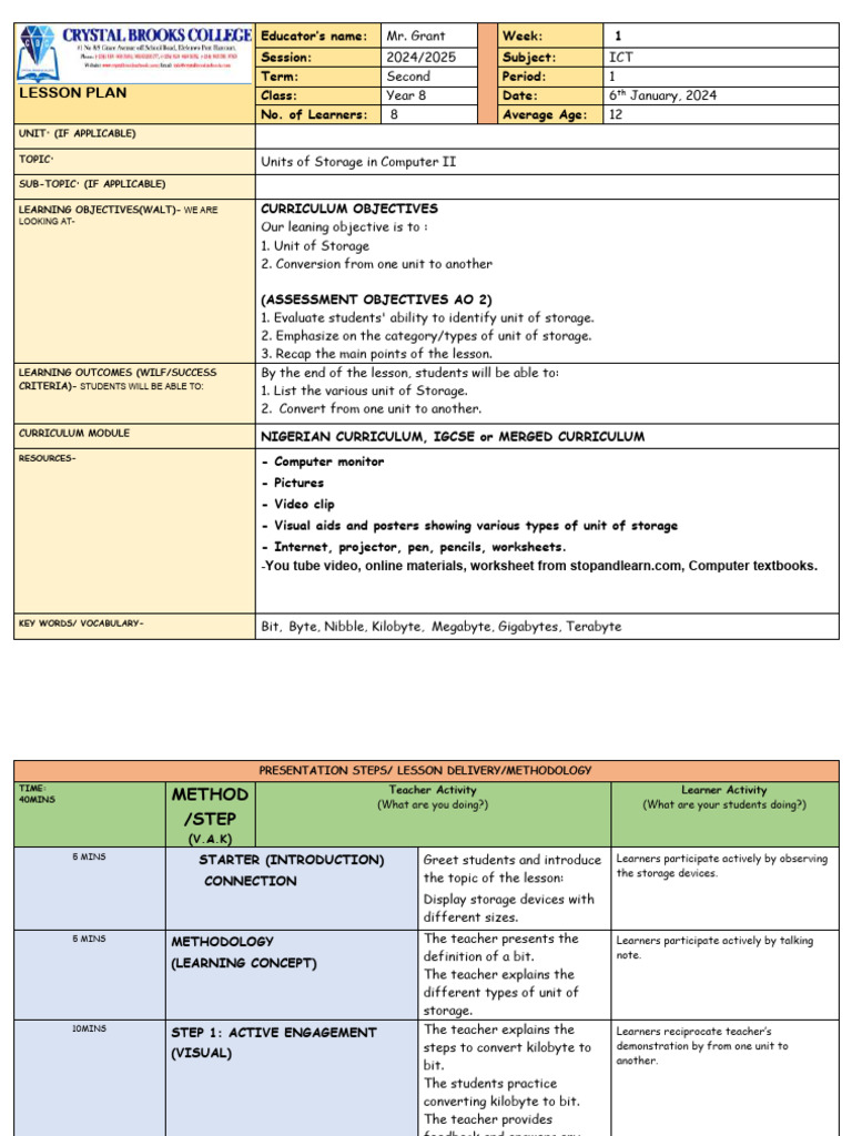 Year 8 2nd Term 2025 Ict Lesson Plan | PDF | Educational Technology ...