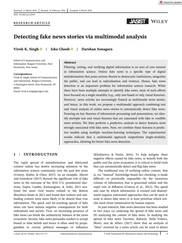 Detecting Fake News Stories Via Multimodal Analysis | PDF | Receiver ...