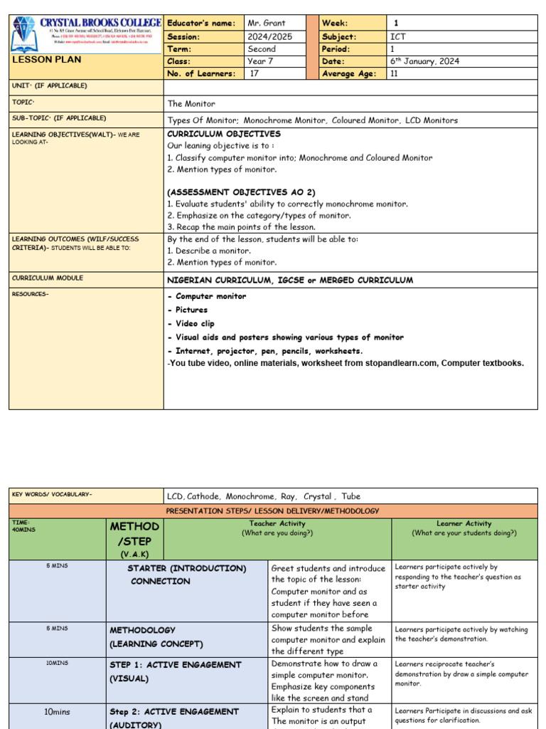 Year 7 2nd Term 2025 Ict Lesson Plan | PDF | Educational Technology ...