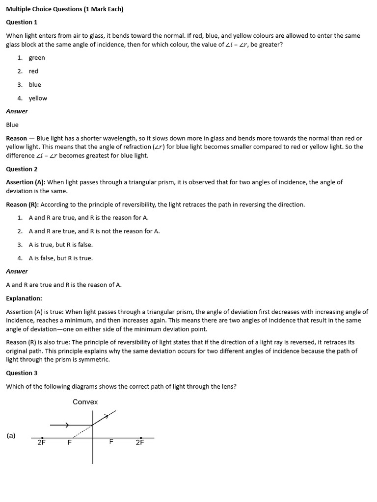 Multiple Choice Questions | PDF | Waves | Refraction