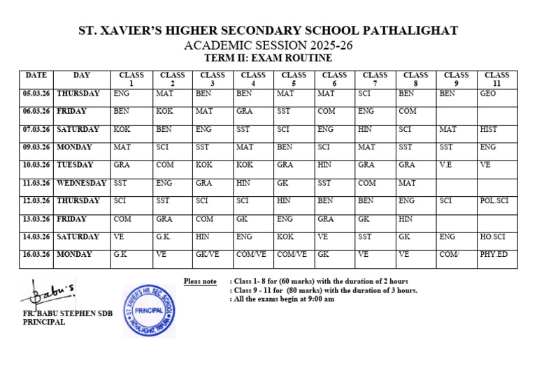 Term 2-Exam Routine 2025-1 | PDF