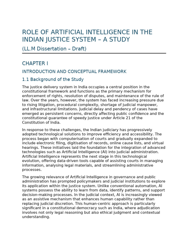 Role of Artificial Intelligence in The Indian Justice System - LL | PDF ...
