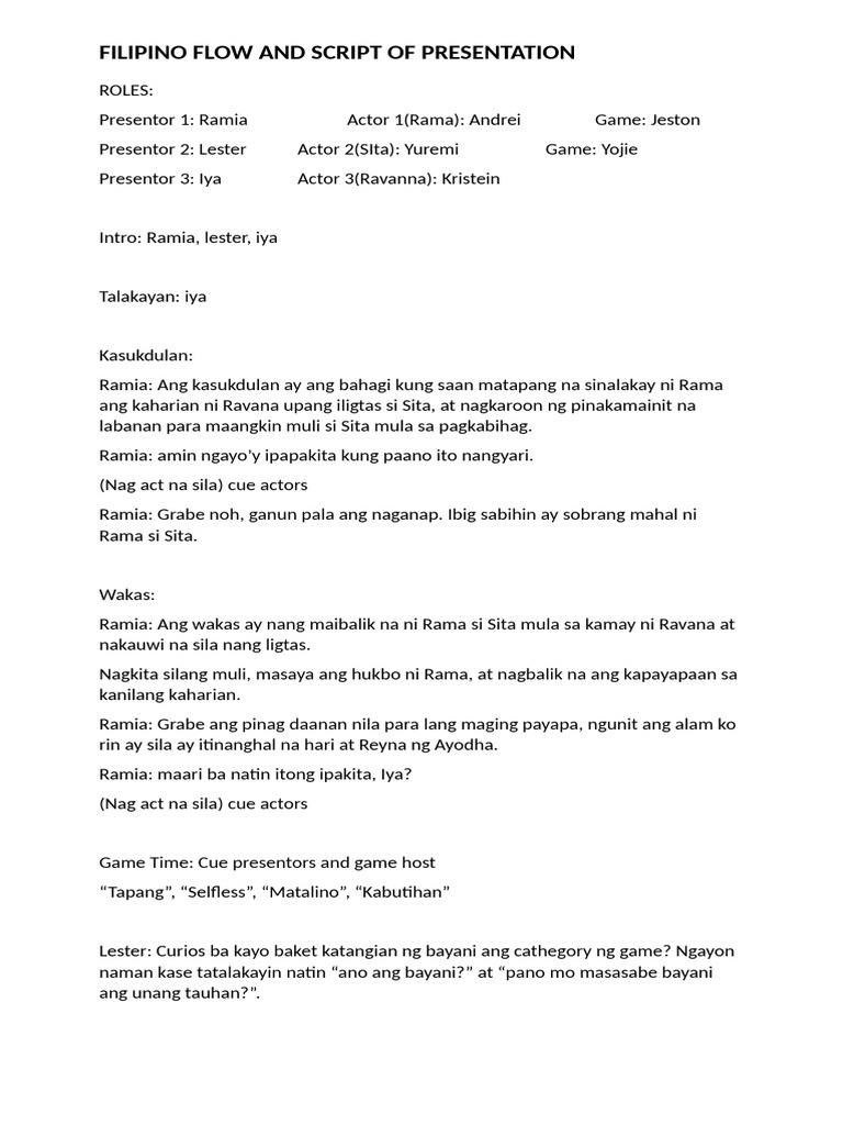 Filipino Flow and Script of Presentation | PDF