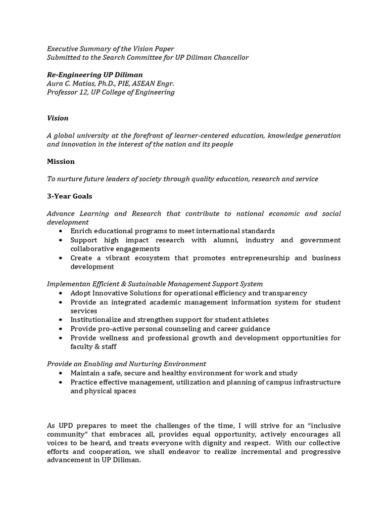 Aura C. Matias Vision Paper | PDF | University | Entrepreneurship