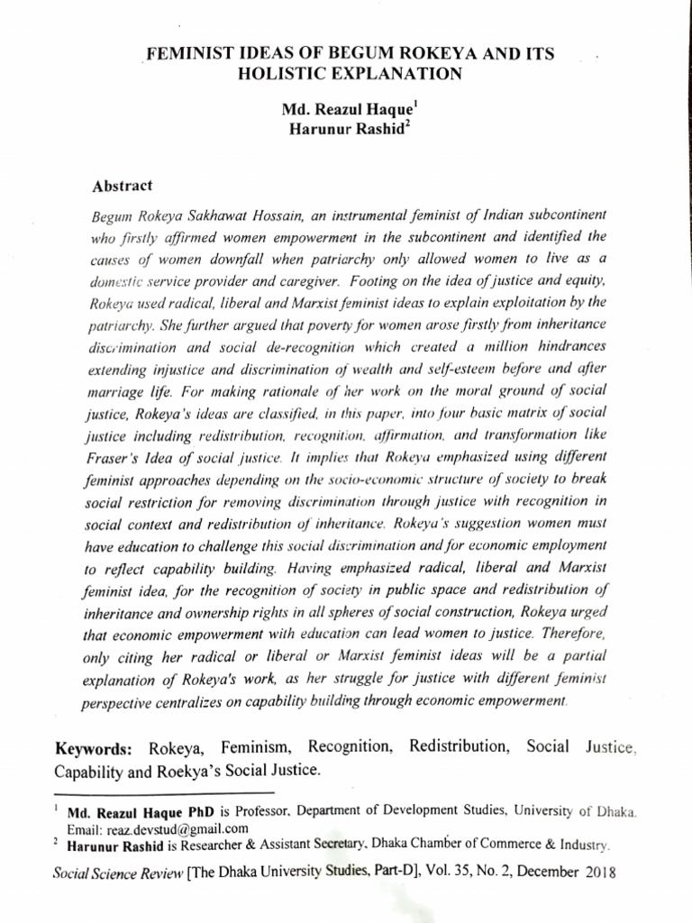 Begum Rokeya | PDF | Gender Studies | Feminism