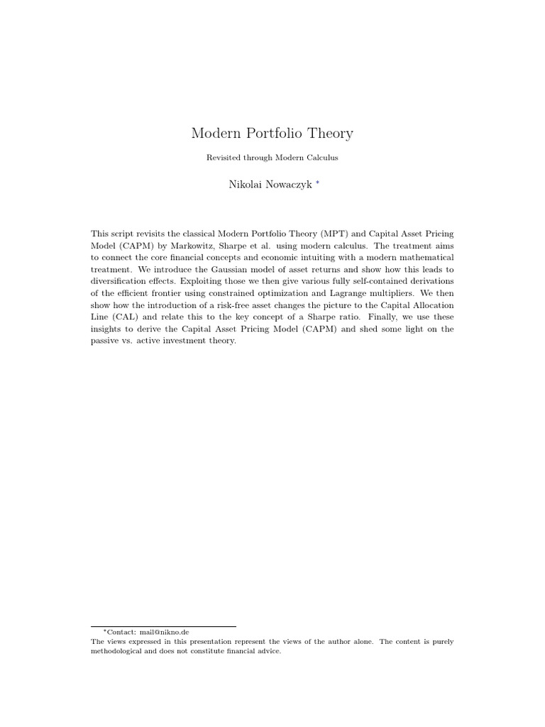 Modern Portfolio Theory | PDF | Modern Portfolio Theory | Capital Asset ...