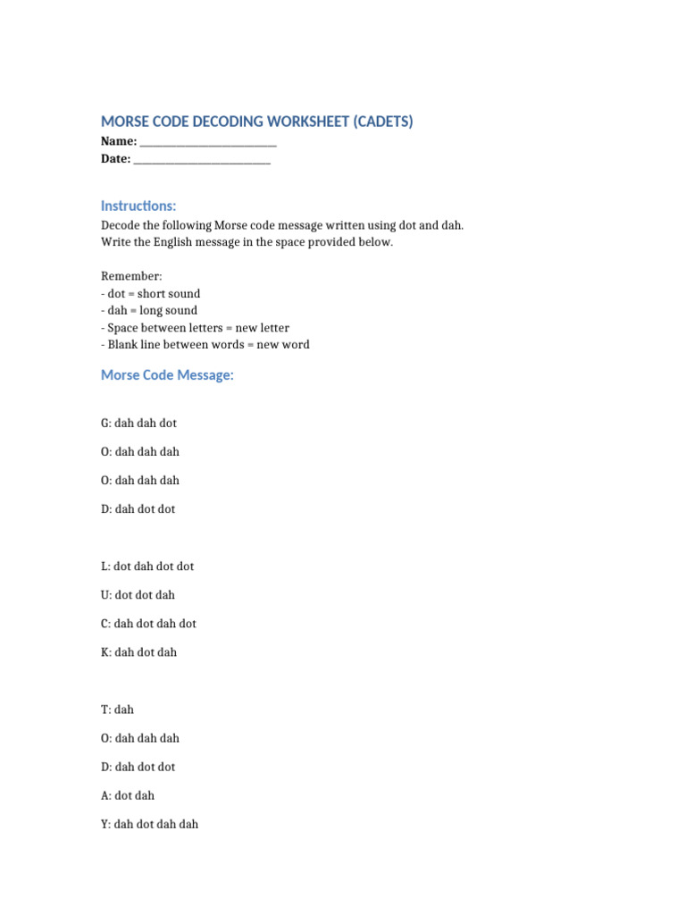 Morse Code Pupil Written Version | PDF