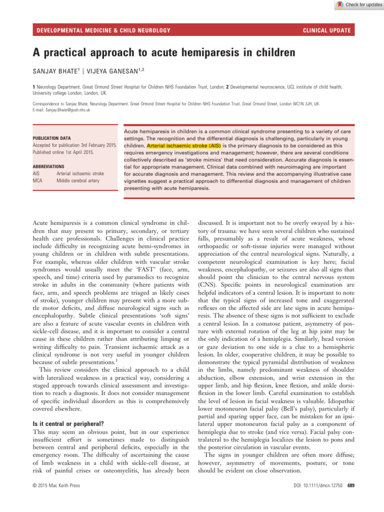 Develop Med Child Neuro - 2015 - Bhate - A Practical Approach to Acute ...