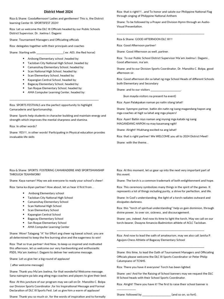 District Meet 2024 Script | PDF