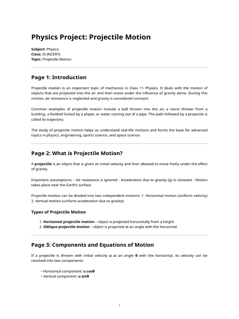 Projectile Motion - Class Xi Physics Project | PDF | Projectiles ...