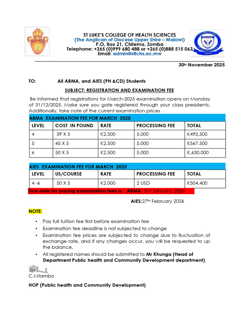 March 2026 Examination Updates | PDF