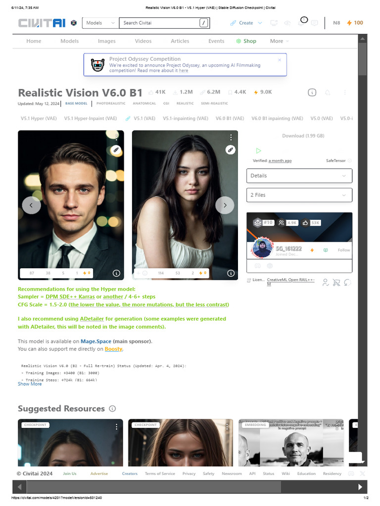 Realistic Vision V6.0 B1 - V5.1 Hyper (VAE) - Stable Diffusion ...