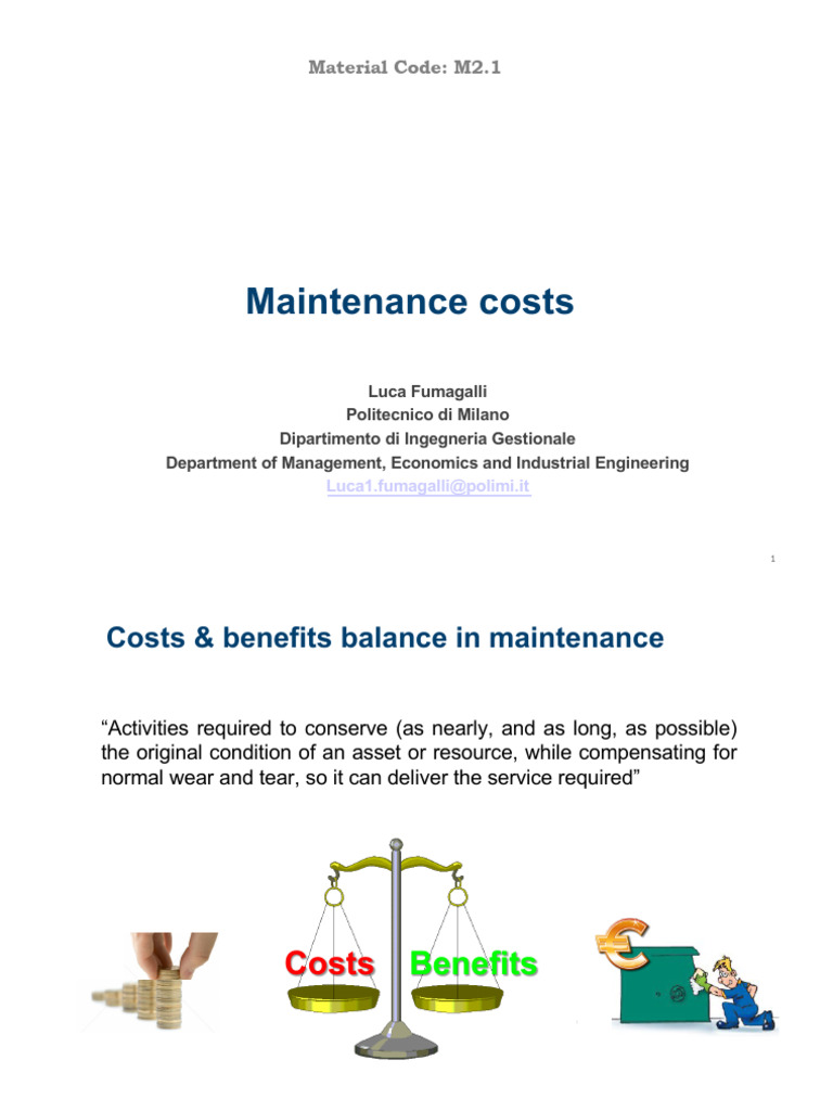 October 14th - M2 1 Maintenance Costs | PDF | Cost | Inventory