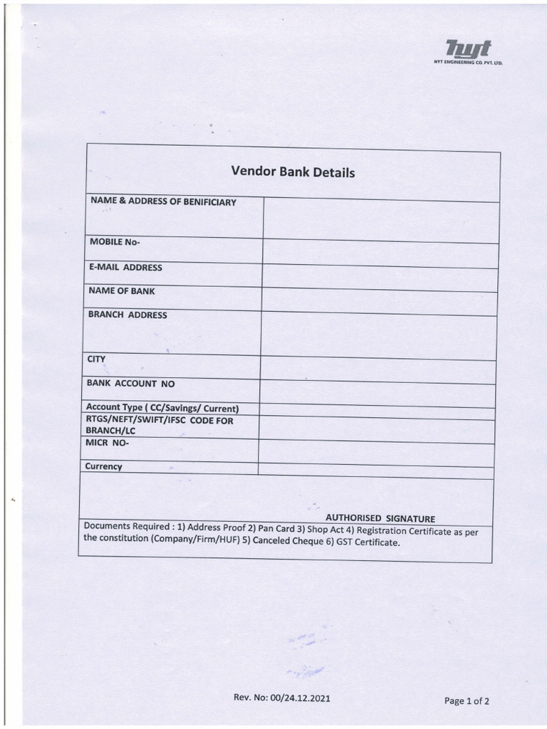 Vendor Registration Form Part 2 | PDF