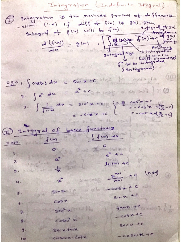 Indefinite Integration Notes | PDF
