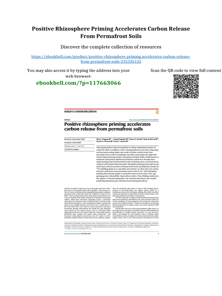 Positive rhizosphere priming accelerates carbon release from permafrost ...