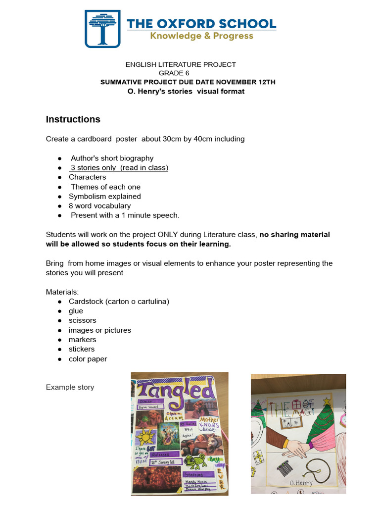 English Literature Grade 6 Project | PDF