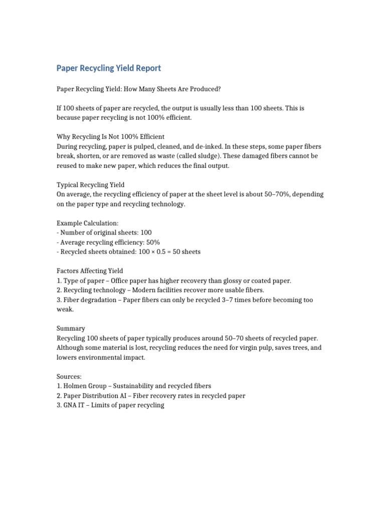 Paper Recycling Yield Report | PDF