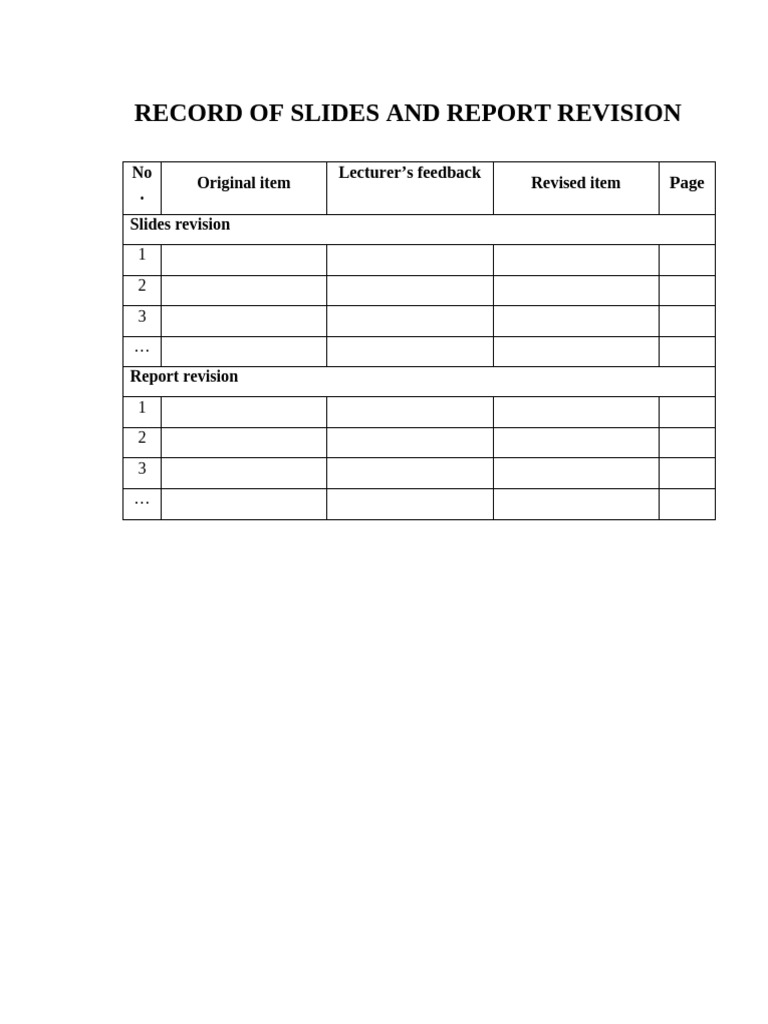 Record of Slides and Report Revision | PDF