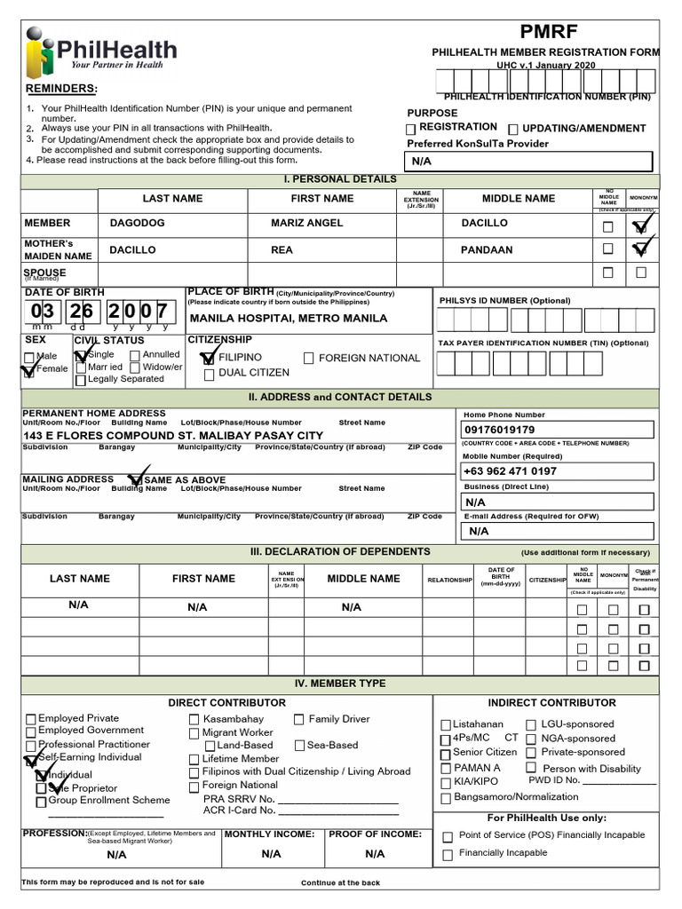 Pmrf Philhealth Member Registration Form Uhc v.1 January 2020 | PDF ...