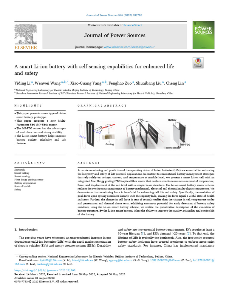 A Smart Li-Ion Battery With Self-Sensing Capabilities For Enhanced Life ...