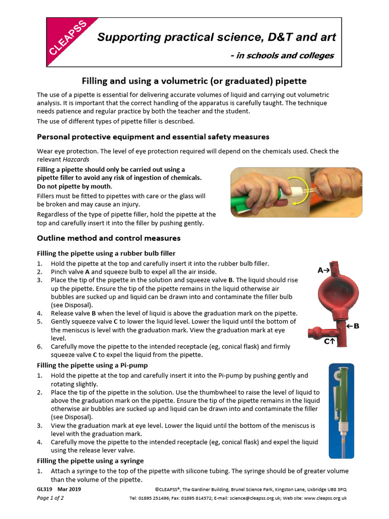 GL319 Filling and Using a Volumetric or Graduated Pipette | PDF | Syringe