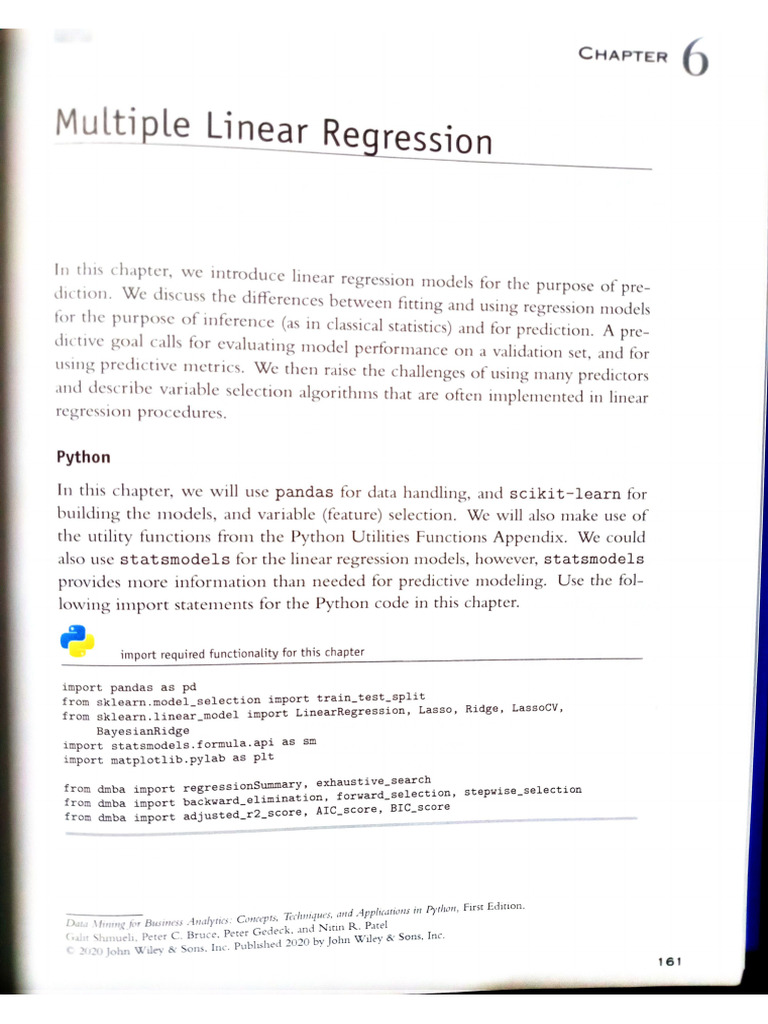 Chapter 06 Multiple Linear Regression 1 | PDF