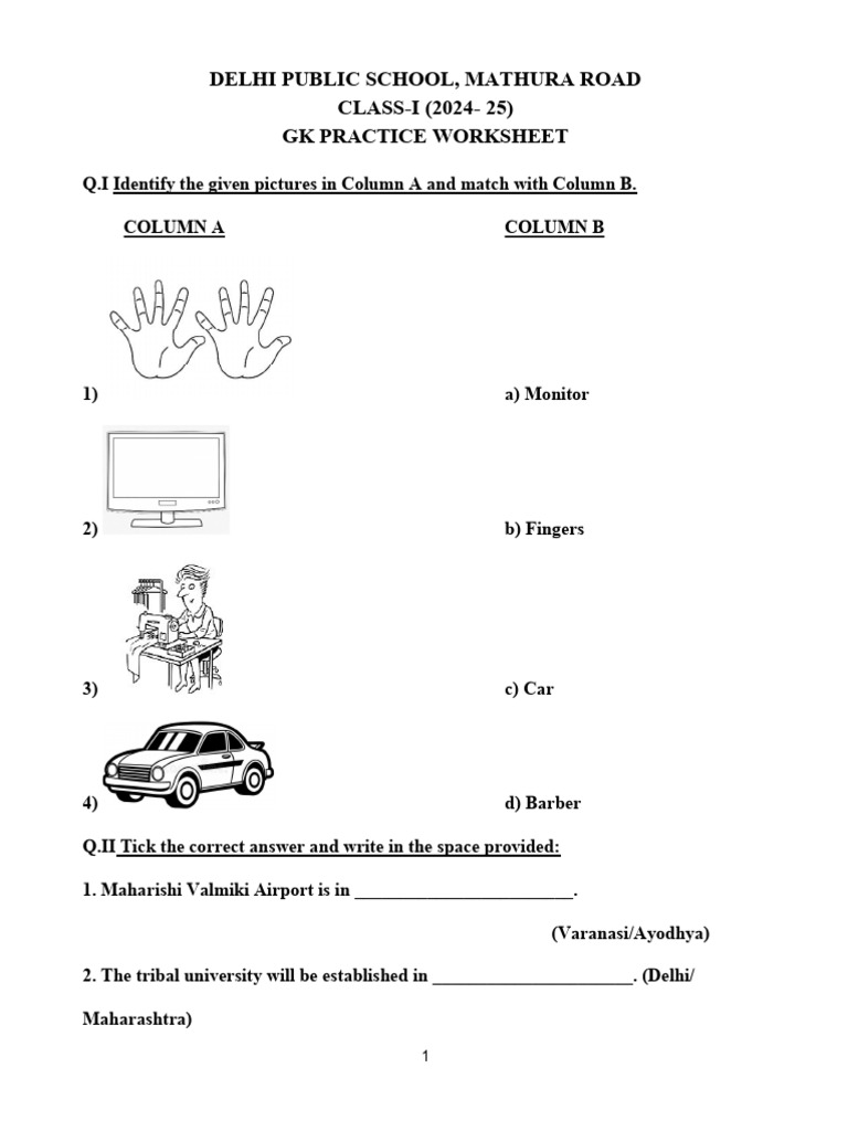 GK Practice Sheet With Asnwer Key | PDF