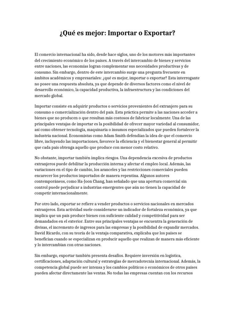 Importar Vs Importar | PDF | Exportaciones | Comercio