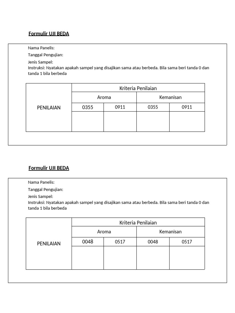Form Uji Beda | PDF