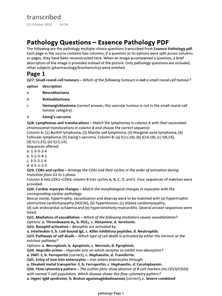 Transcribed - PDF Pathology | PDF | Coagulation | Medical Specialties