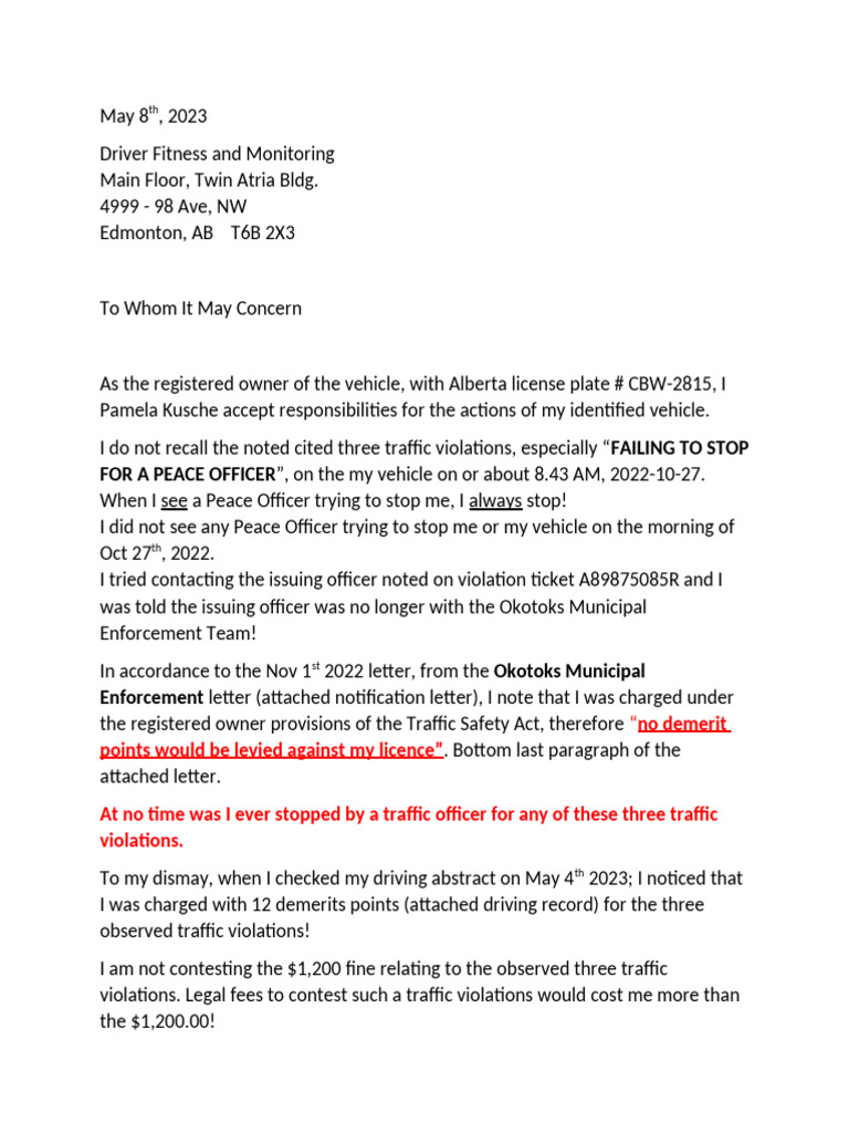 Reply To Traffic Violations | PDF