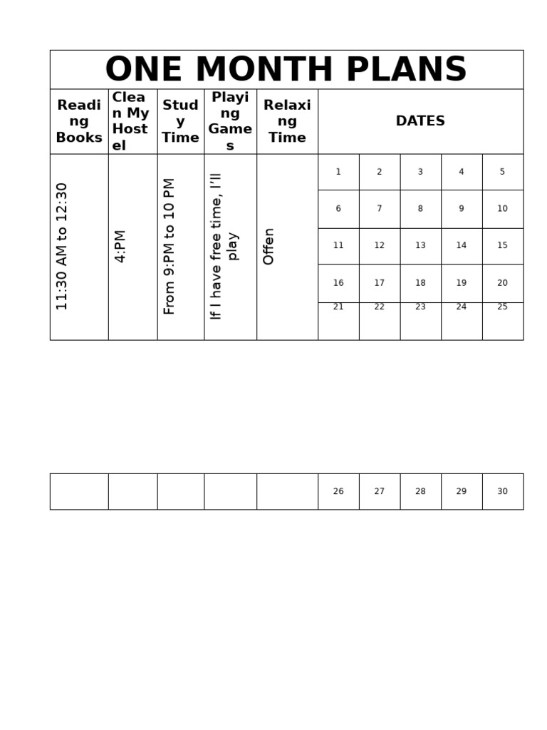 One Month Plans | PDF