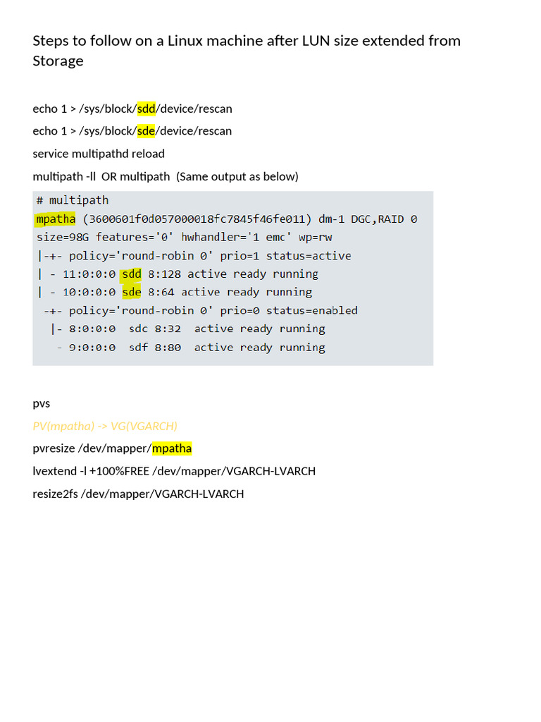 Resize LUN On Linux | PDF