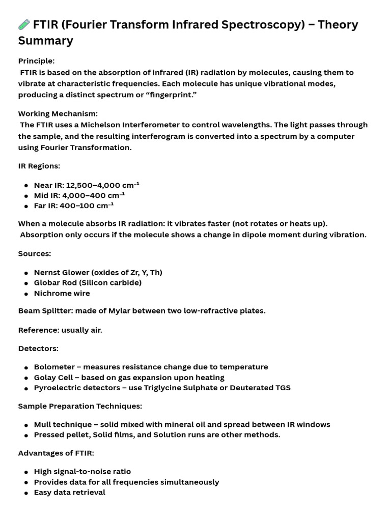 ? FTIR (Fourier Transform Infrared Spectroscopy) - Theory Summary | PDF ...